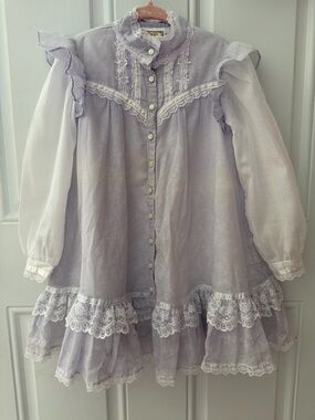 Gunne Sax Vintage Prairie Lace Ruffled Dress Light Lavender Girls 6